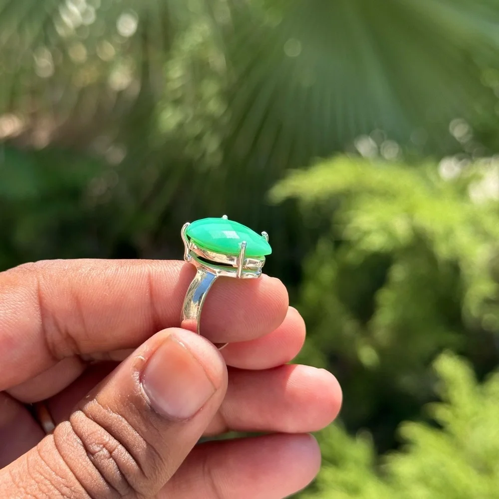 Green Onyx Ring 5.88g Pear Cut Gemstone Size 7.25